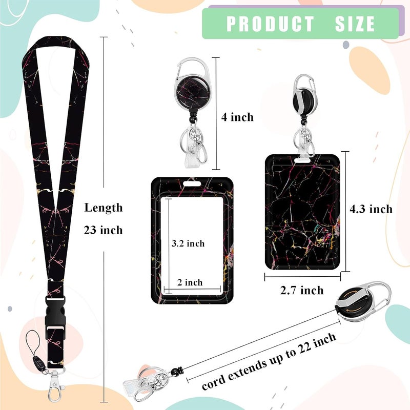 Boutilon ID Badge Holder with Lanyard,Retractable ID Badge Card Holders Detachable Neck Lanyard Strap with Badge Reel and Vertical ID Holder for Nurse Students Teachers Office Staff(Marble Black) - Image 5